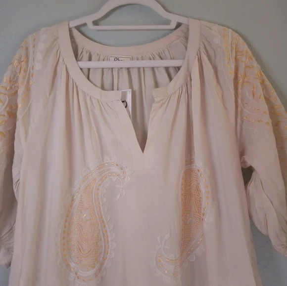 Rhea Handmade Cotton Silk Floral Embroidered White Festival Boho Midi Dress  XL - Picture 6 of 13